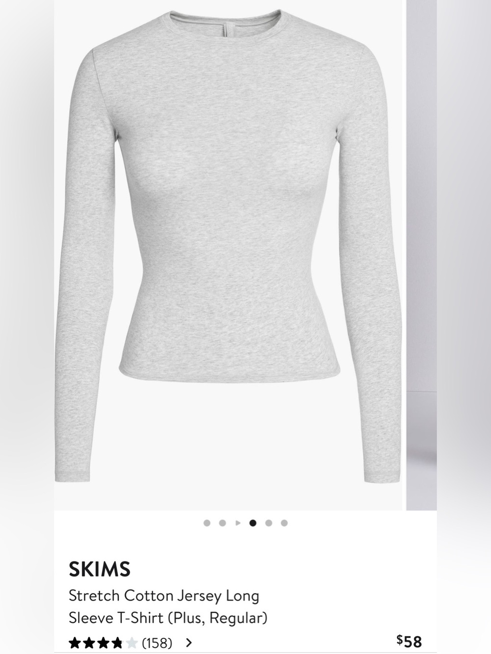 SKIMS Long Sleeve Crewneck Top in Heather Gray XXS
